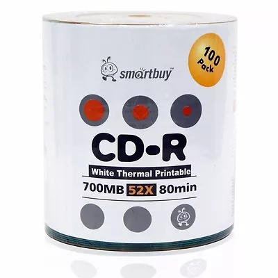 Smartbuy CD-R 52X 700MB/80M White Thermal Hub Printable Blank Disc Everest Comp • $19.09