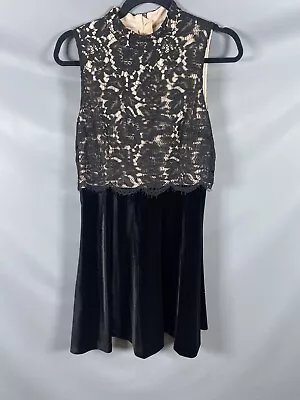 Next Size UK 10 Velvet And Lace Overlay Fit Flare Style Black Nude A Line Dress • £8.99