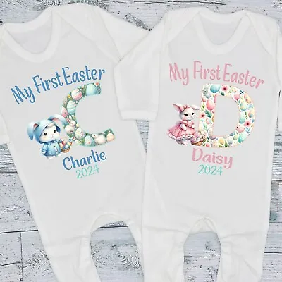 First 1st Easter Alphabet Bunny 2024 Personalised Baby Bib Vest Grow T-Shirt • £9.99