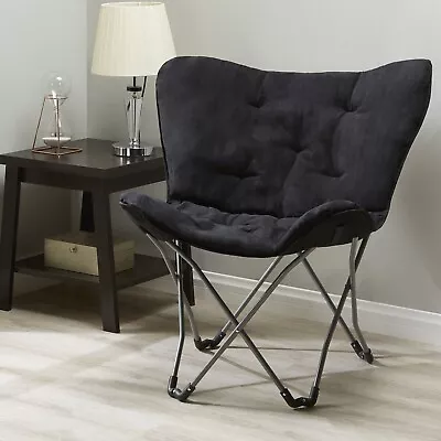 Micro Suede Fabric Butterfly Folding Chair Black • $29.97