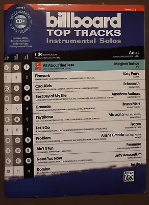 Billboard Top Tracks Instrumental Solos Level 2 & 3 Flute Sheet Music 2015 W/CD • $2.95