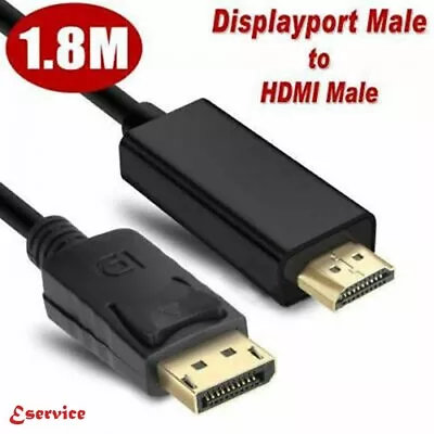 Display Port Dp To Hdmi Male Lcd Pc Hd Tv Laptop Av Cable Adaptor Lead 1.8m • £4.99