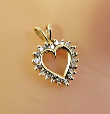 10K Gold Pendant Heart Shaped With Diamonds NOS • $99