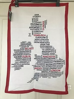 Tea Towel With Map Of Cities - England Ireland Scotland And Wales New With Tags • £12
