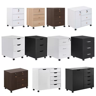 3/5 Drawer Mobile Filing Cabinets Printer Stand Pedestal Lockable Office Cabinet • £35.99