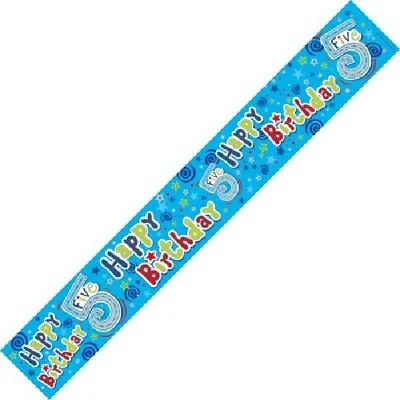 5th Happy Birthday Party Banner  -  Age 5 Boys - Blue Five    -  Fast Dispatch • £2.59