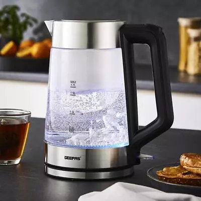 Electric Light Up Blue LED Illuminating Glass Jug Kettle Cordless 1.7L 3KW • £33.99