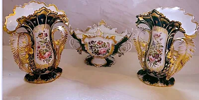 Antique VIEUX PARIS Cobalt Porcelain Vases French Floral Decor 1900 • $1600