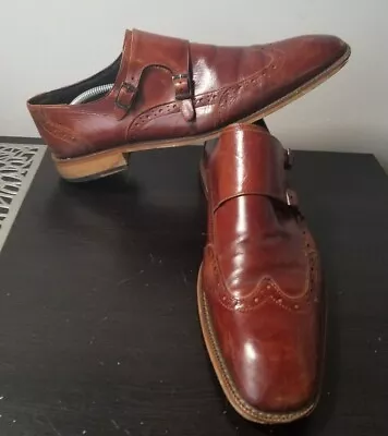 Stacy Adams Karson Wingtip Double Monk Strap Shoes Leather Cognac 12M • $38