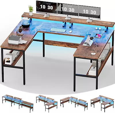 U Shaped Office Desk Customizable L Shaped Computer Desk With Adjustable Monito • $301.63