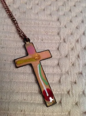 Vintage  Enamel Necklace Cross Hippie Peace Love • $5.50