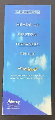 Midway Airlines Timetable Effective January 7 1998 • $2.99
