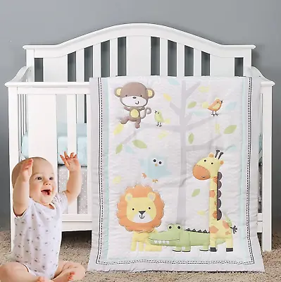 Baby Crib Bedding Set Safari Animal Nursery Bedding 3 Piece Comforter Set With E • $84.84