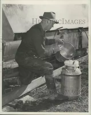 1947 Press Photo Worker Strains Maple Syrup Into Bucket - Mjx48429 • $17.88