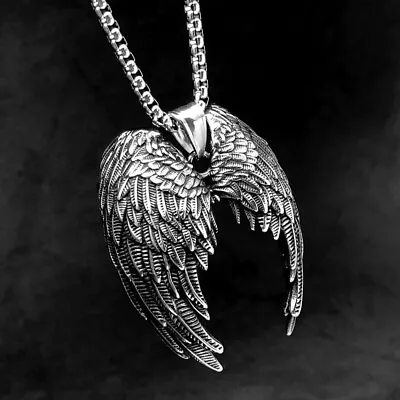 Egypt Mythology 925 Silver Necklace Angel Wings Pendant Necklace Men's • $26
