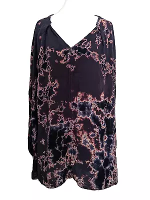 Tina + Jo Anthropologie Tunic Top Dress Tie Acid Spot Dye Navy Pink Size Medium • £12.07