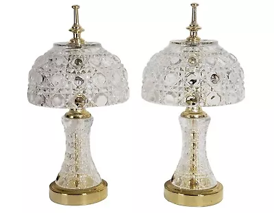 Vintage Crystal Clear Boudoir Table Lamp Lamps Set 0f 2 Small 10  - 12  Tall • $125