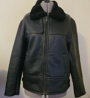 Hol  Men's Flying Aviator Shearling Fur/ Leather Bomber Jacket 4XL  • $280