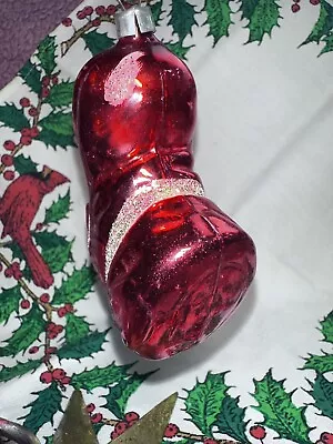 Vintage German Santa Claus Boot Red Glass Christmas Tree Ornament • $4.98