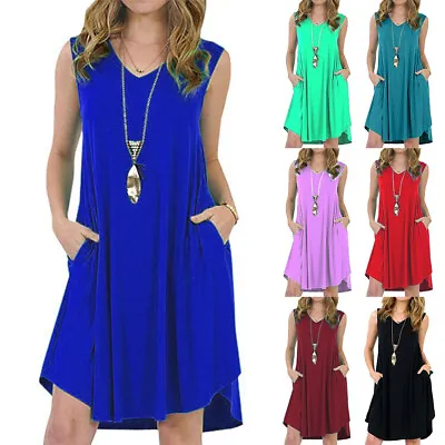 $21.05 • Buy Plus Size 6-26 Womens Summer Sleeveless Loose Midi Dress Casual Holiday Sundress