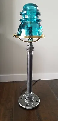 Glass Insulator And Industrial Pipe Table Lamp - Steampunk Lamp • $135