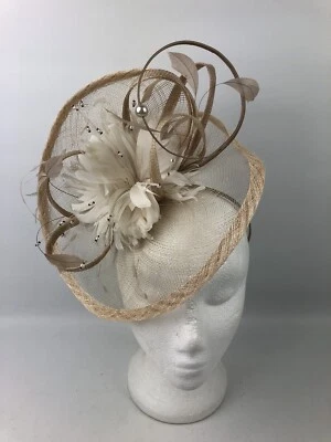 £9.99 • Buy Debut Beige Fascinator Alice Band One Size Feathers Faux Pearl Wedding Party S66