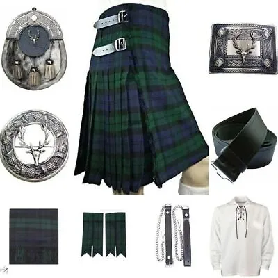 Men's Black Watch 5 Yard Kilt Set Scottish Traditional Wedding Kilt Outfit • £89.99