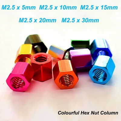 M2.5 Hex Nut Colourful Aluminum Alloy Hexagon Nuts Long 5-30mm Fasten Column DIY • $0.99