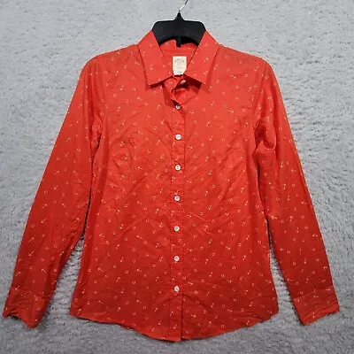 J Crew Perfect Shirt Womens 4 Red Anchor Print Button Up Long Sleeve Thin Cotton • $9.99