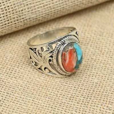 Boho Oyster Turquoise Gemstone Ring 925 Sterling Silver Men's Ring All Size R260 • $16.99