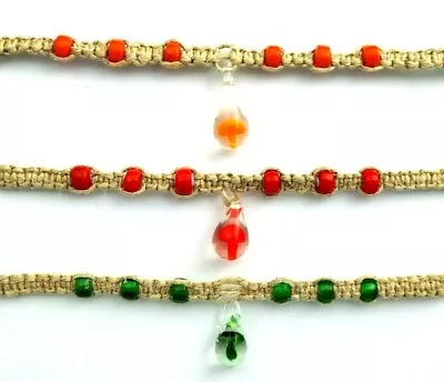 Glass Mushroom Hemp Necklace Color Beads Macrame Pick A Color Red Green Orange • $10.99