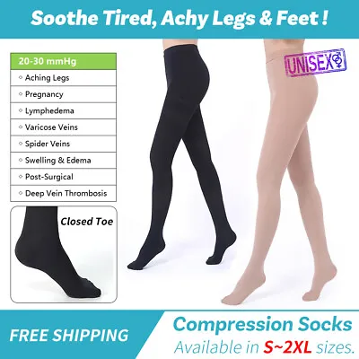 Compression Tights 20-30 MmHg Women Stockings Edema Varicose Veins Travel Flight • £30.75