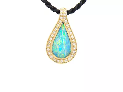 Authentic Kabana 14k Yellow Gold 5 Star Premium Opal Inlay Diamond Pendant • $2813