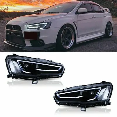 LED Headlights For 2008-2017 Mitsubishi Lancer EVO X Full Black Sequential A Set • $359