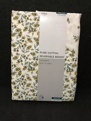 M&S Pure Cotton Reversible Bedset King Size Duvet Cover & 2 Pillowcases • £34.99