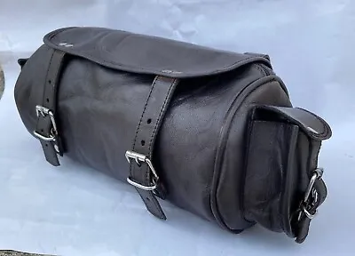 Real Black Leather Tool Bag Motorcycle Front Fork Storage Bag Saddlebag Panniers • $48.88