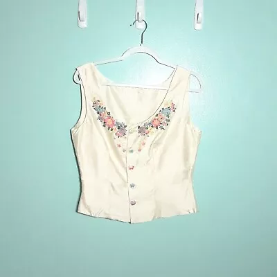 Y2K Ribbon Applique Tank Top Blouse Size 10 EUC! Retro Cottagecore Girly Fairy • $30