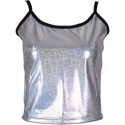 £6.97 • Buy Metallic Crop Top Shiny Tshirt Vest Festival Glitter Womens Dance Tank Summer