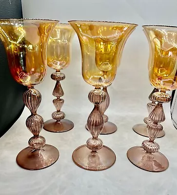 Paris Vetro Venetian Murano Iridescent Goblets Set 6 • $300