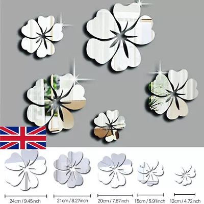 £4.99 • Buy 5X 3D Mirror Tile Wall Sticker Flower Self Adhesive Room Decor Stick On Art UK