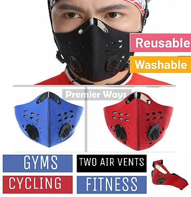 Double Vent Face Mask Reusable Washable Anti Air Pollution W/ PM2.5 Filter UK • £3.99