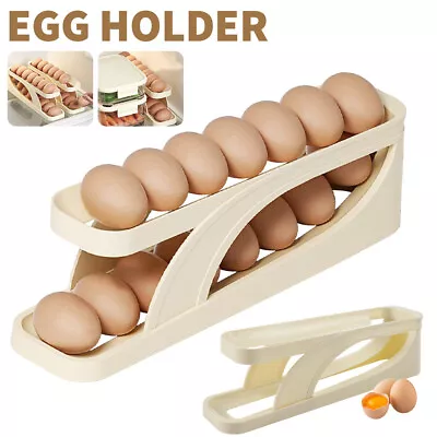 Rolldown Refrigerator Egg Dispenser Auto Rolling Egg Holder 2 Tier Storage Rack • £4.69