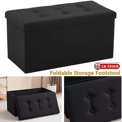 Foldable Storage Ottoman Linen Footstool Toy Chest Box For Living RoomBedroom • £20.79