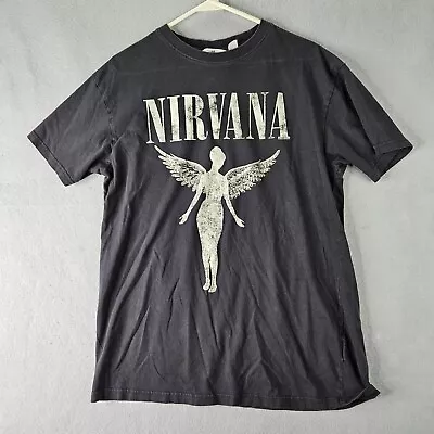 Nirvana Shirt Women's Small Black Faded 2 Sided Concert Tour Band Tee 90s • £12.64