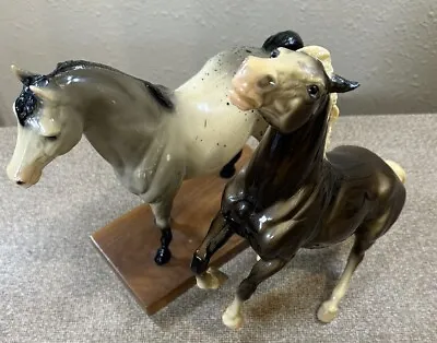 Vintage Breyer Glossy Dark Diablo Semi Rearing Mustang Horse & Speck Lot Of 2 • $125