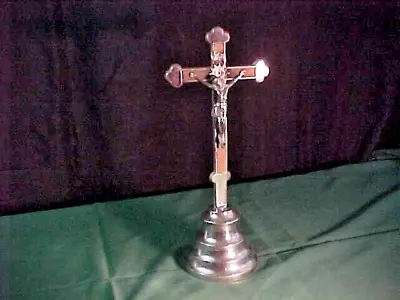 Standing Metal Crucifix 11 3/8  Made In West Germany • $35