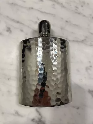 Vintage Hammered Metal Tin Lined 8 Oz Curved Flask Silver Made In Germany AHS • $2.99