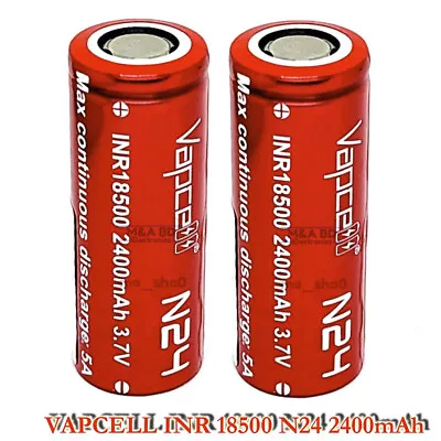 2 PC Vapcell N24 INR 18500 2400mAh HIGH DRAIN Rechargeable Battery 5A Flat Top • $16.99