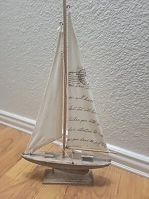 Vintage Handcrafted Wooden Nautical Sail Boat Decor Nautical Canvas Sailboat • £48.18
