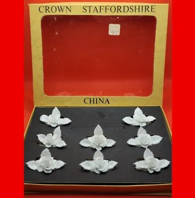 Vintage Crown Staffordshire Flower Place Card Holders Set Of 8 Bone China Floral • $45